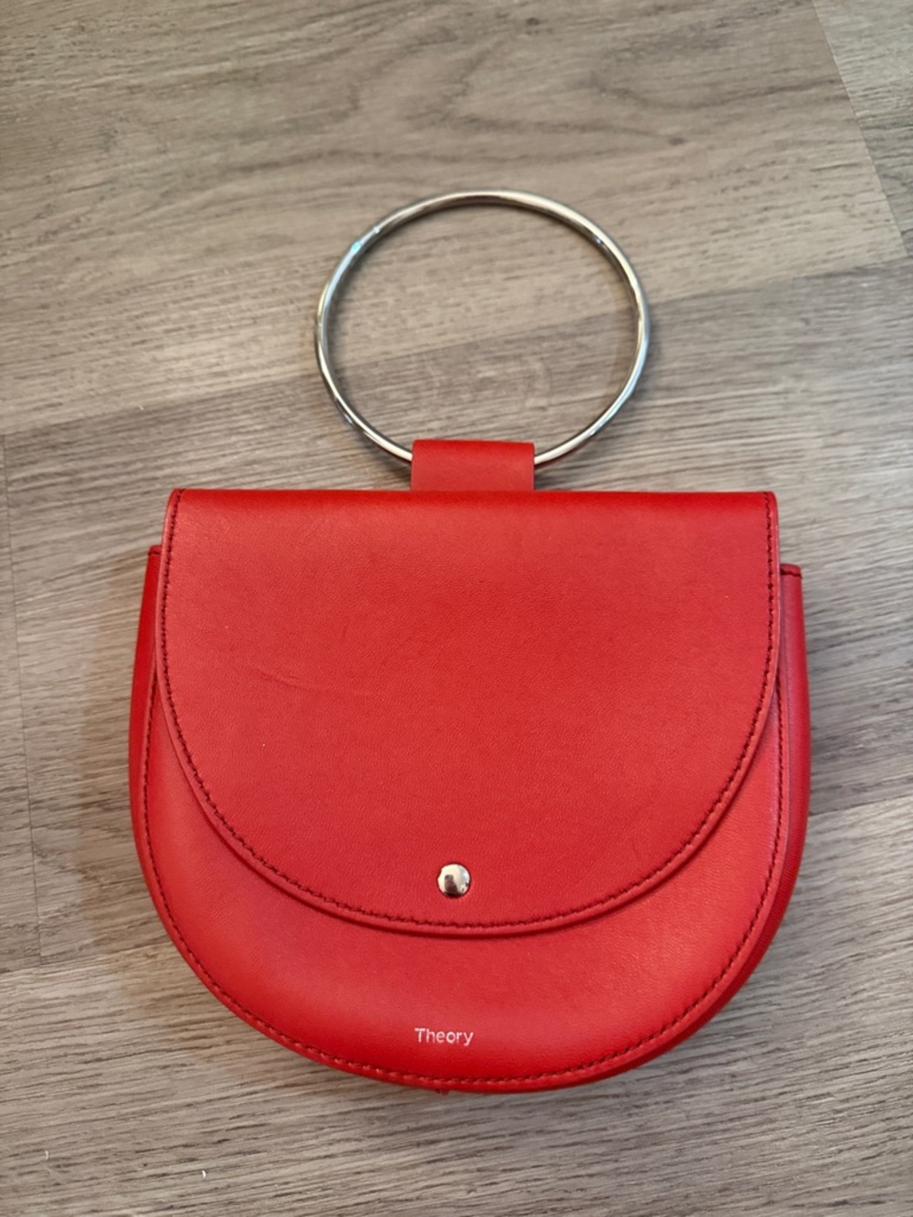 Theory Red Leather Ring-Handle Saddle Bag